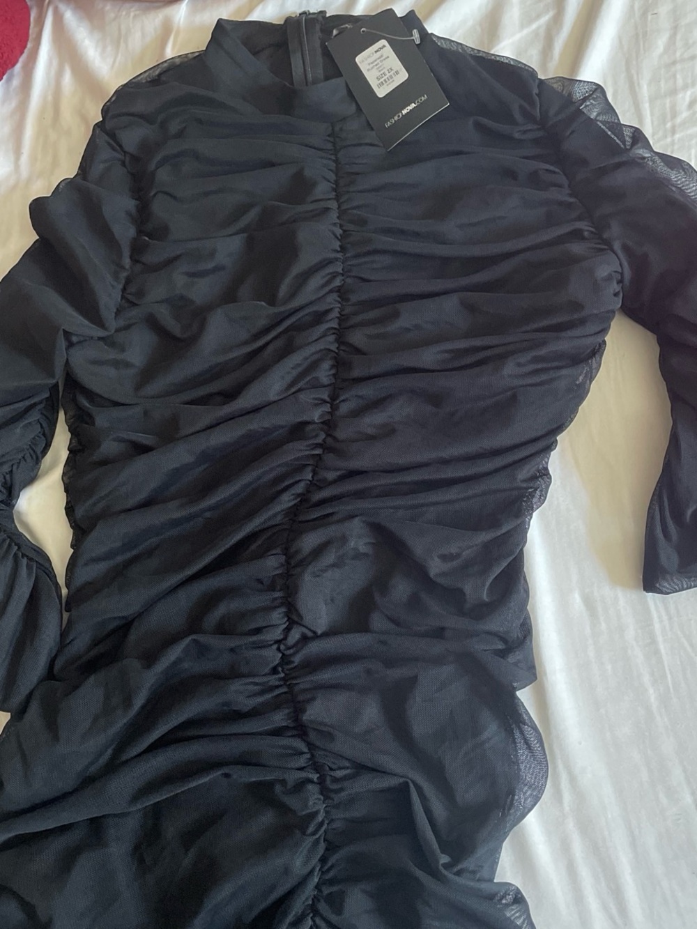 Fashion Nova Black Ruched Mesh Bodycon Dress